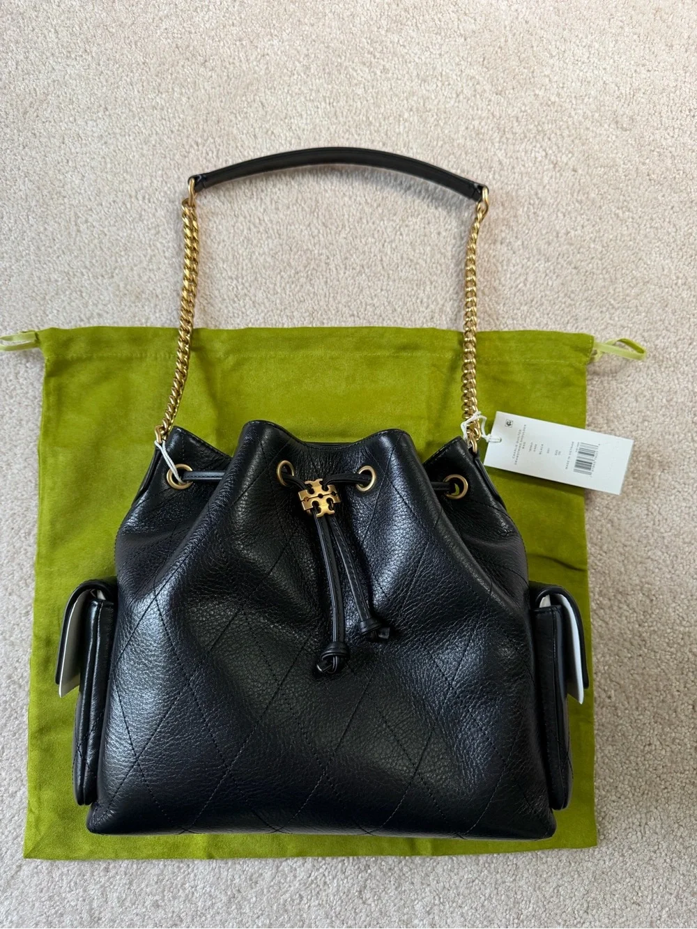 NWT Tory Burch Black Charlie Drawstring Bag